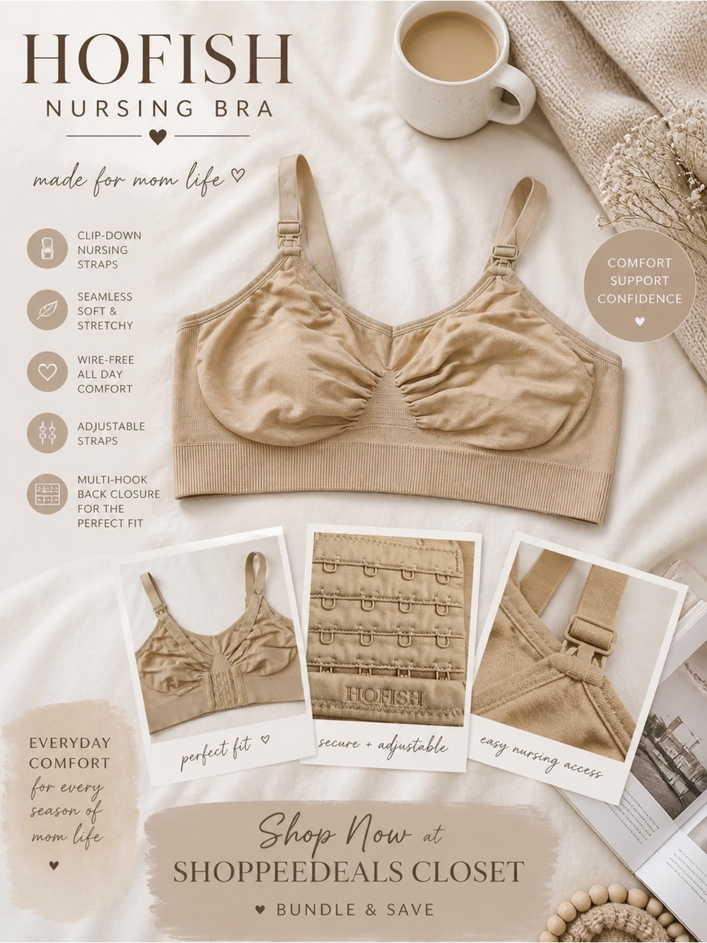 HOFISH Nude Seamless Nursing Bra Maternity Comfort Lounge Bra